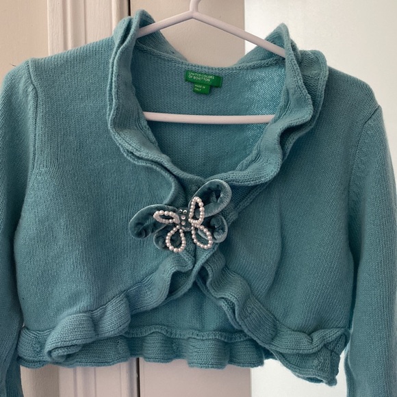 Benetton Girls Blue Cardigan with Butterfly - Picture 4 of 8